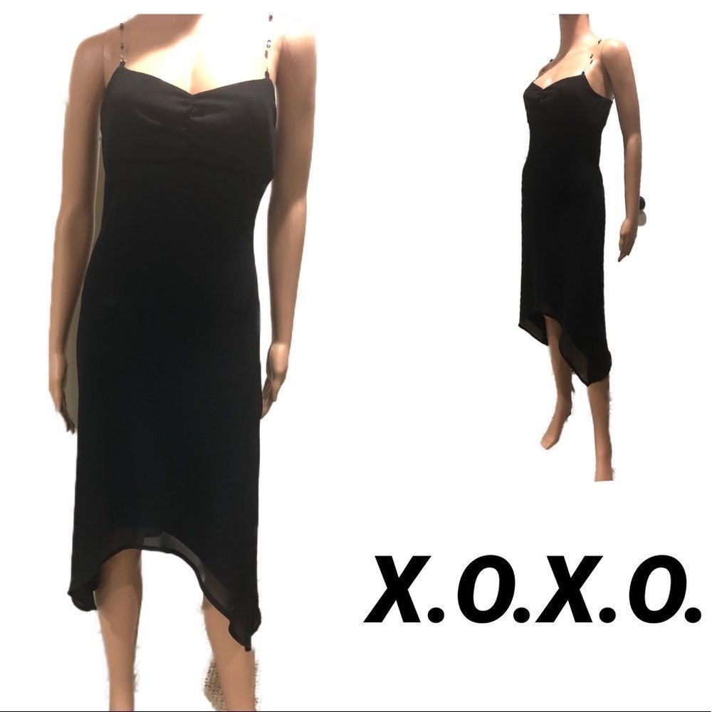 XOXO Black Dress Red-Beaded Shoulder Straps